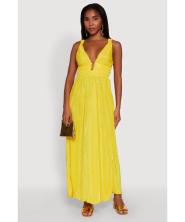 Elegant Sleeveless Plisse Empire Waist Dress