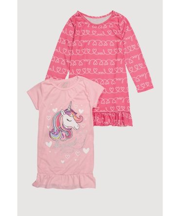 Girls Glitter Magical Love Print Nightgown 2 Pack