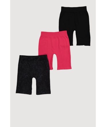 Girls Seamless Rib Knit Mineral Wash Bike Shorts 3 Pack