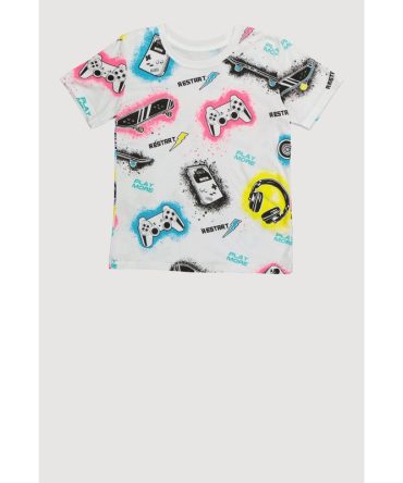 Little Boys Video Game Patterned T Shirt