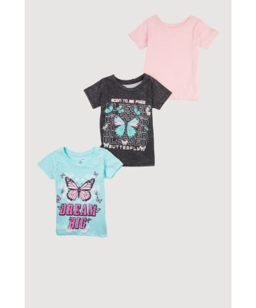 Little Girls Blessed Butterfly Glitter Tee 3 Pack