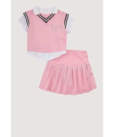 Little Girls Rhinestone Butterfly Sweater Vest Shirt Set