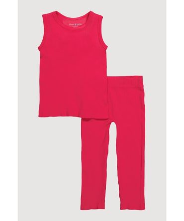Little Girls Ribbed Knit Seamless Tank Top and Leggings 2 Piece Set