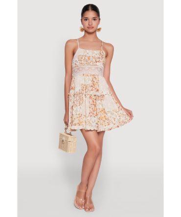 Madden Girl Floral Print Crochet Detail Tiered Sundress
