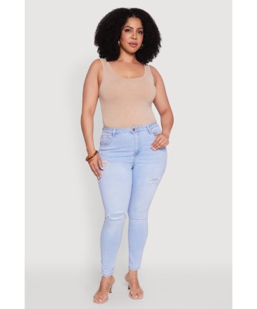 Plus Size WAX High Waisted Distressed Skinny Jeans