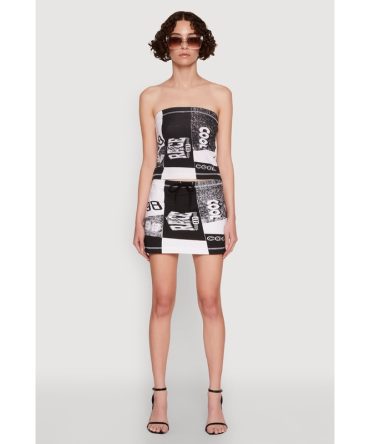 Race Day Patchwork Print Mini Skirt with Drawstring Waist