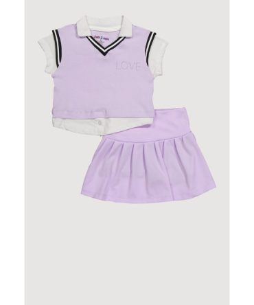 Rhinestone Love Varsity Stripe Sweater Vest Shirt Set