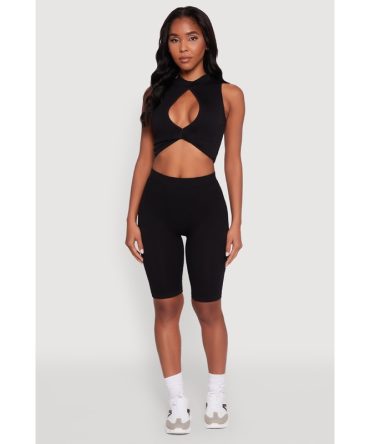 Seamless Rib Knit High Waisted Bike Shorts