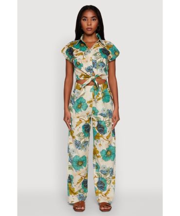 Spoon Jeans Floral Print High Waisted Dress Pants