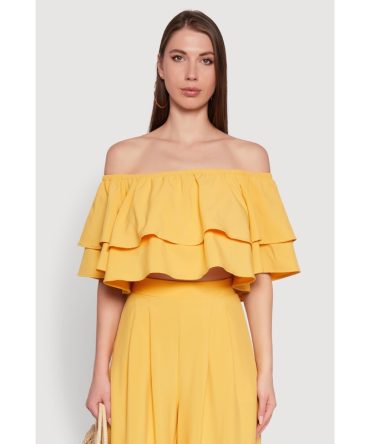 Tiered Off Shoulder Crop Top with Short Sleeves