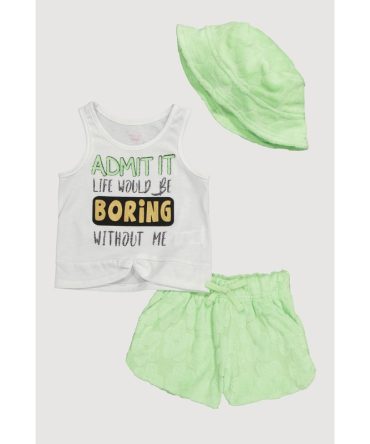 Toddler Girls Glitter Graphic Tank Top and Shorts with Bucket Hat