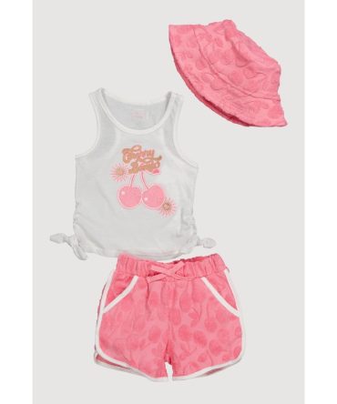 Toddler Girls Graphic Tank Top with Terry Cloth Shorts and Hat