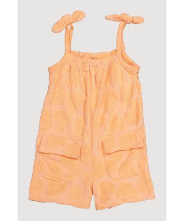 Toddler Girls Heart Pattern Terry Cloth Romper with Bow Straps