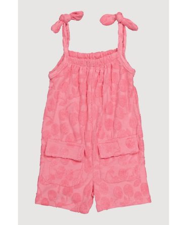 Toddler Girls Terry Cloth Sleeveless Romper with Tie Shoulder and Cargo Pockets