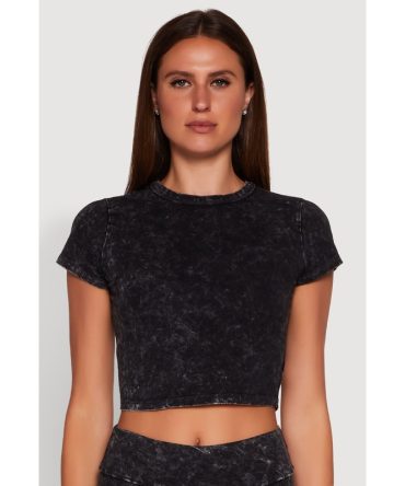 Trendy Acid Wash Crew Neck Cropped Tee