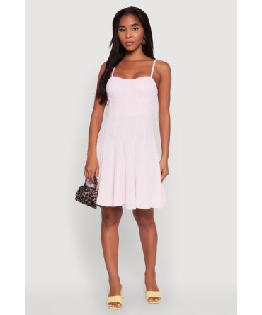 Trendy Crepe Knit Padded Bustier Skater Dress