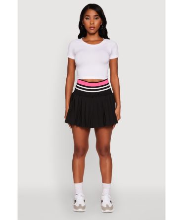 Trendy High Waist Contrast Trim Pleated Mini Skirt