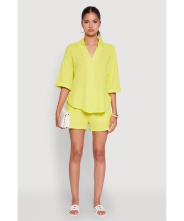 Trendy High Waisted Textured Knit Shorts for Casual Wear