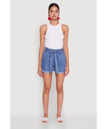WAX Denim Paper Bag Waist Cuffed Shorts