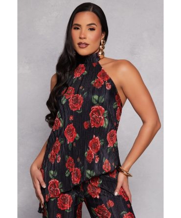 Almost Famous Patterned Asymmetrical Hem Halter Top
