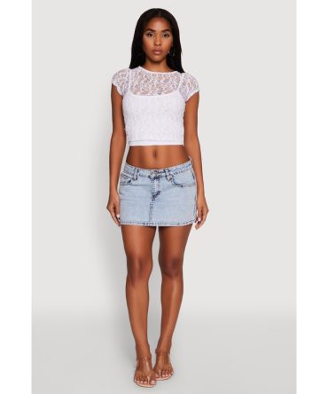 Ambiance Lace Overlay Cropped Cap Sleeve Blouse