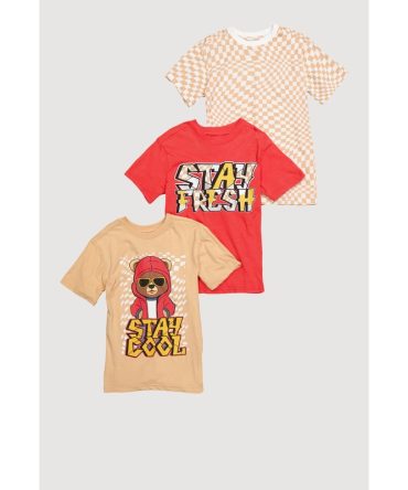 Boys Stay Cool Teddy Short Sleeve Crew Neck Tee 3 Pack