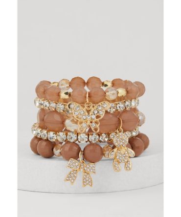 Butterfly Bow Bear Charm Stretch Bracelets Set of 5