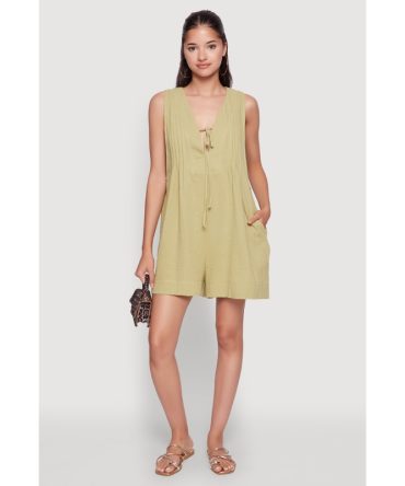Chic Gauze Knit Tie Front Sleeveless Romper
