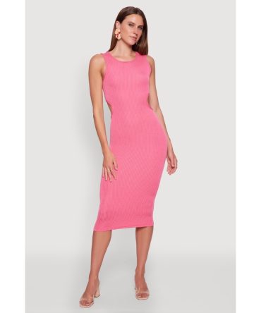 Chic Ribbed Knit Keyhole Back Midi Tank Dress