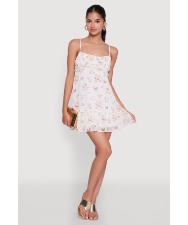 Chiffon Fruit Print Sundress with Smocked Back and Ruffles