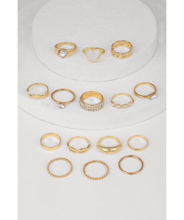 Elegant Cubic Zirconia Assorted Metallic Rings Set of 15