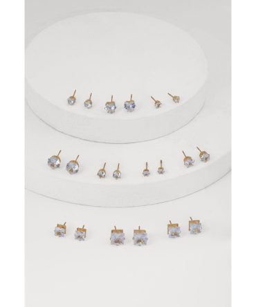 Elegant Cubic Zirconia Stud Earrings Set of 10