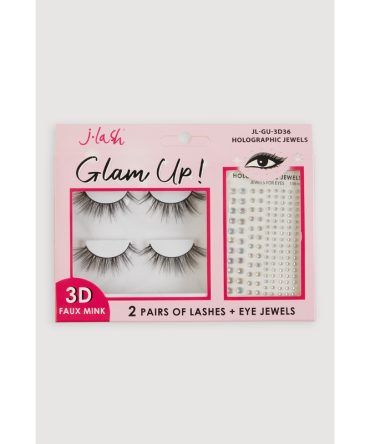 Elegant False Eyelashes with Holographic Jewels for Glam Makeup