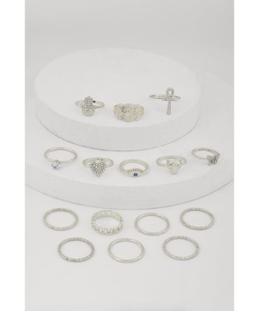 Elegant Metallic Cubic Zirconia Assorted Rings Set of 15