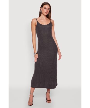 Elegant Scoop Neck Ribbed Knit Cami Dress