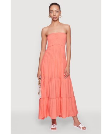 Elegant Strapless Smocked Tiered Dress