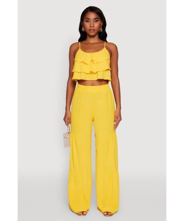 Elegant Tiered High Waisted Wide Leg Dress Pants
