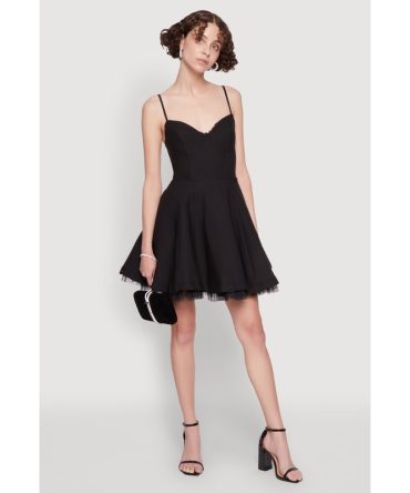 Elegant Tulle Lined Lace Detailed Bustier Skater Dress