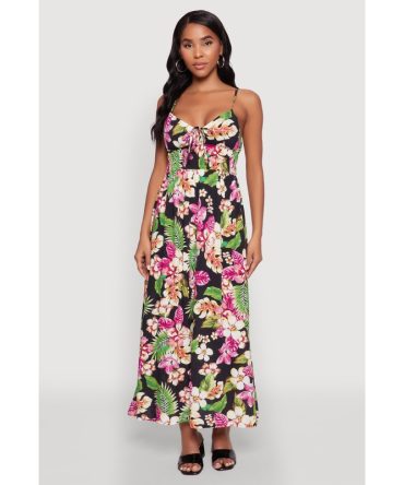 Floral Print Keyhole Detail Empire Waist Dress