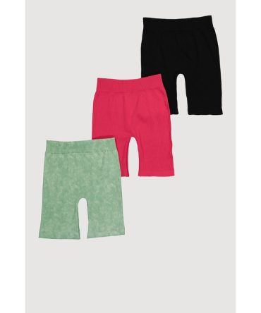 Girls Assorted Seamless Rib Knit Bike Shorts 3 Pack