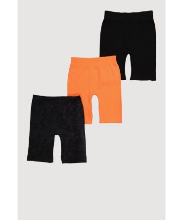 Girls Assorted Seamless Ribbed Knit Bike Shorts 3 Pack