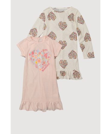 Girls Beautiful Floral Heart Print Nightgowns 2 Pack