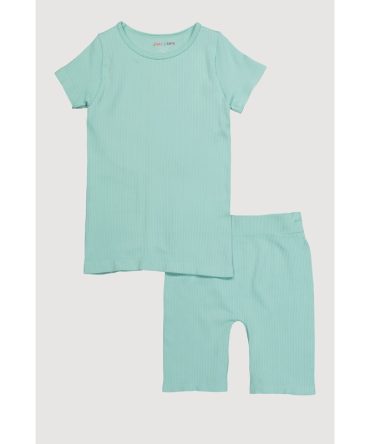 Girls Seamless Ribbed Knit Tee and Bike Shorts 2 Piece Set