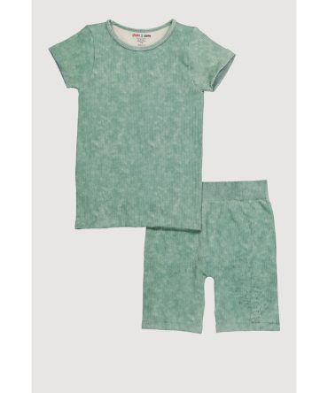 Girls Trendy Acid Wash Seamless Tee and Biker Shorts 2 Piece Set