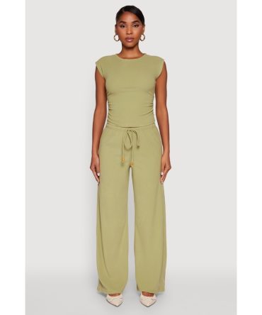 Haute Monde Brushed Knit Drawstring Waist Wide Leg Pants