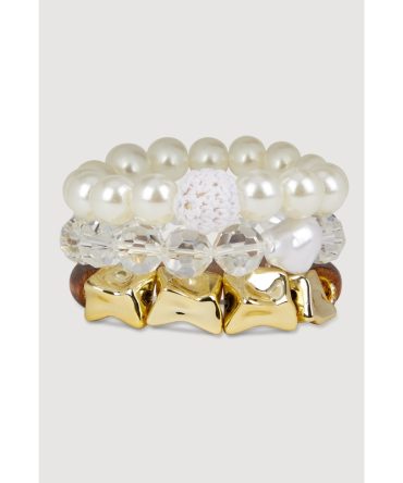 Metallic Charm and Faux Pearl Beaded Stretch Bracelet Trio
