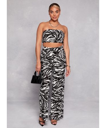 Plisse Printed Wide Leg Pants