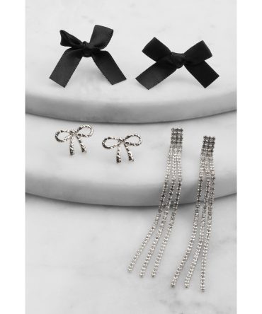 Rhinestone Fringe and Bow Stud Earrings Set of 3
