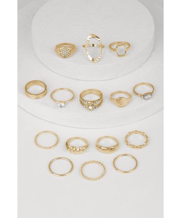 Shiny Cubic Zirconia Metallic Rings Set of 15