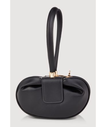 Sleek Metallic Detail Faux Leather Wristlet Handbag